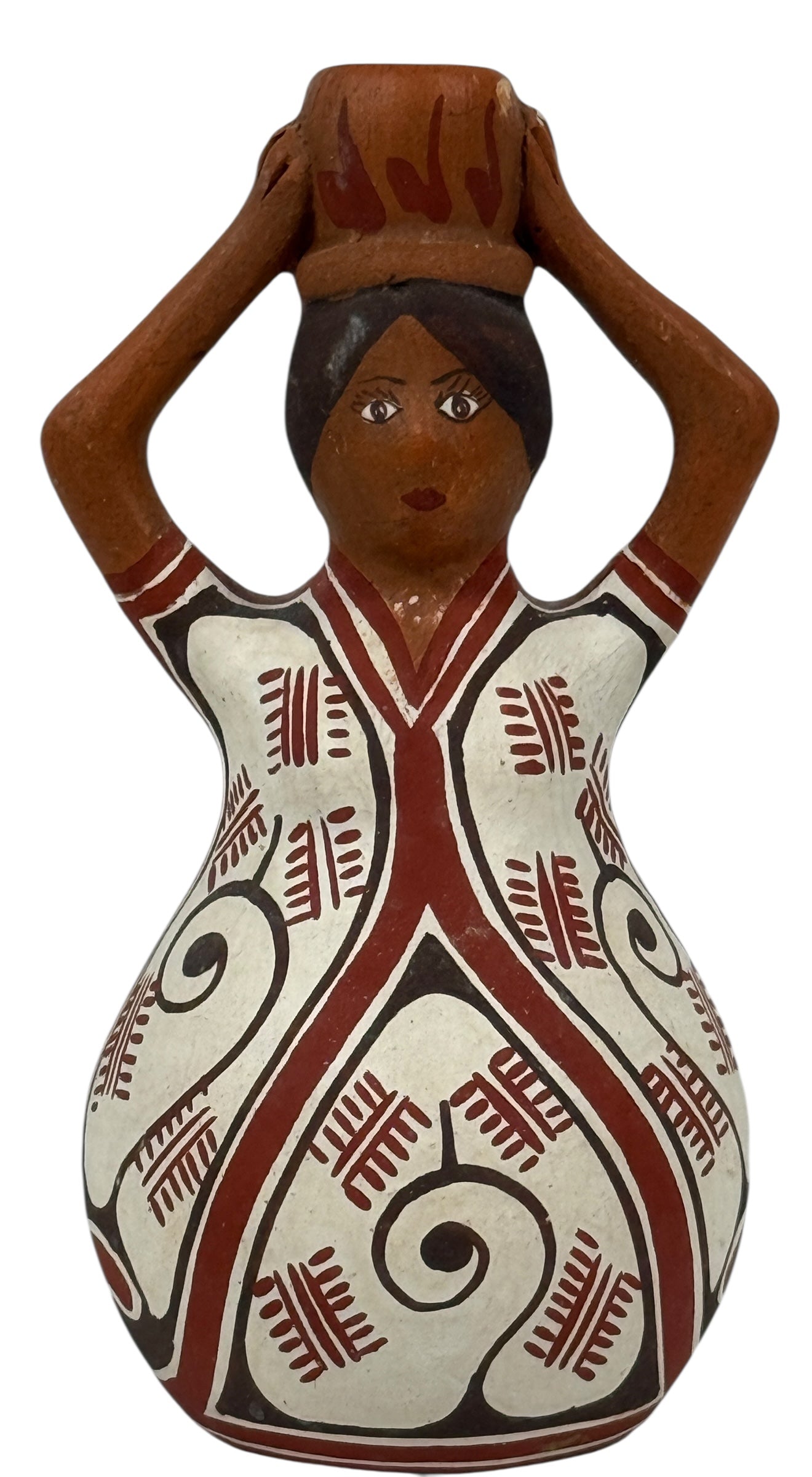 Figurine en poterie folklorique artisanale – Barro Guiboreño Loera Venezuela 1986 – Femme avec pot de 12,7 cm