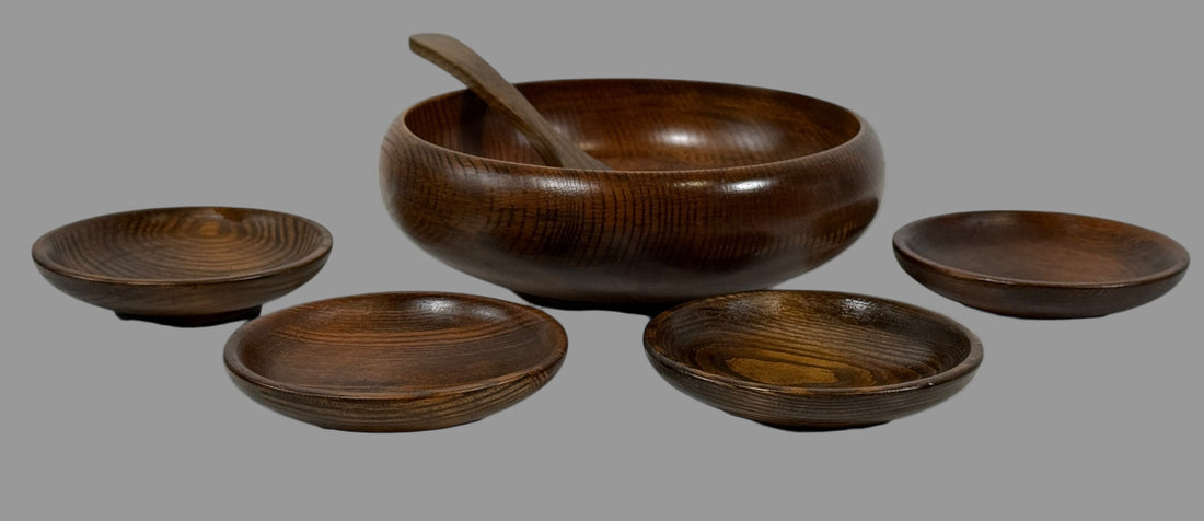 Vintage Wooden Peanut Serving Set – Made in Taiwan (Republic of China) – 1970s MCM Bar Snack Server