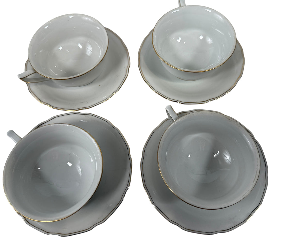 Vintage Bohemia Czechoslovakia Gold-Rim Cups & Saucers – Set of 4