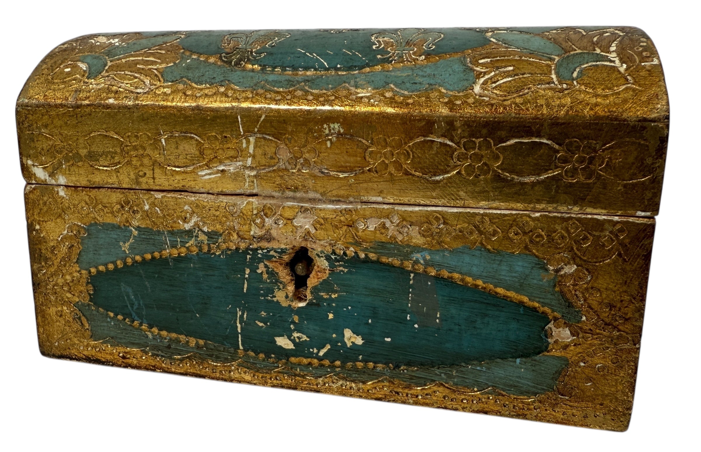 Vintage Florentine Gilt Wood Jewelry Box – “Le Lampade” Firenze – Original Key