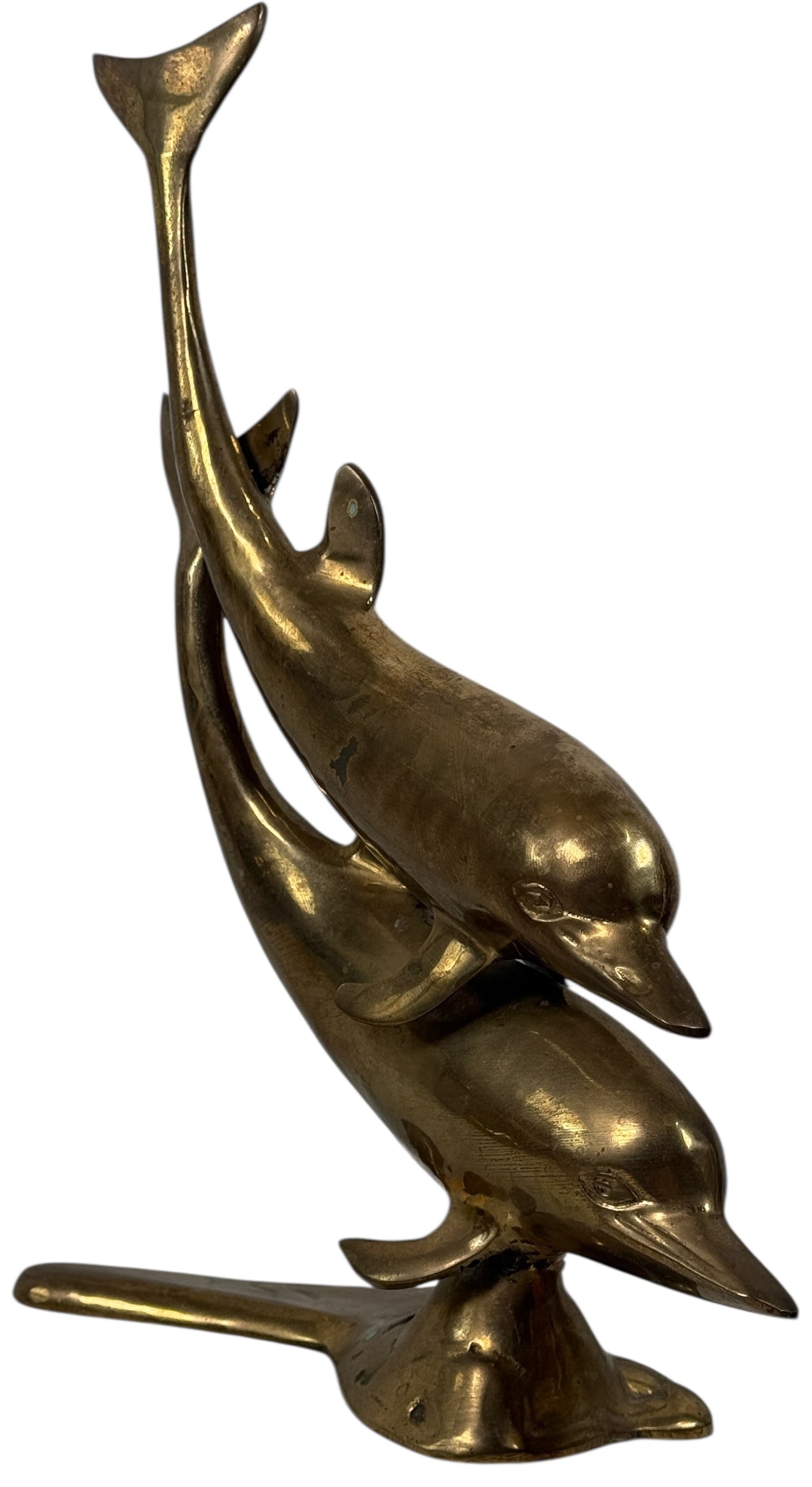 Sculpture de dauphin en laiton vintage, style Hollywood Regency, milieu du XXe siècle, 34 cm (13,5 pouces).