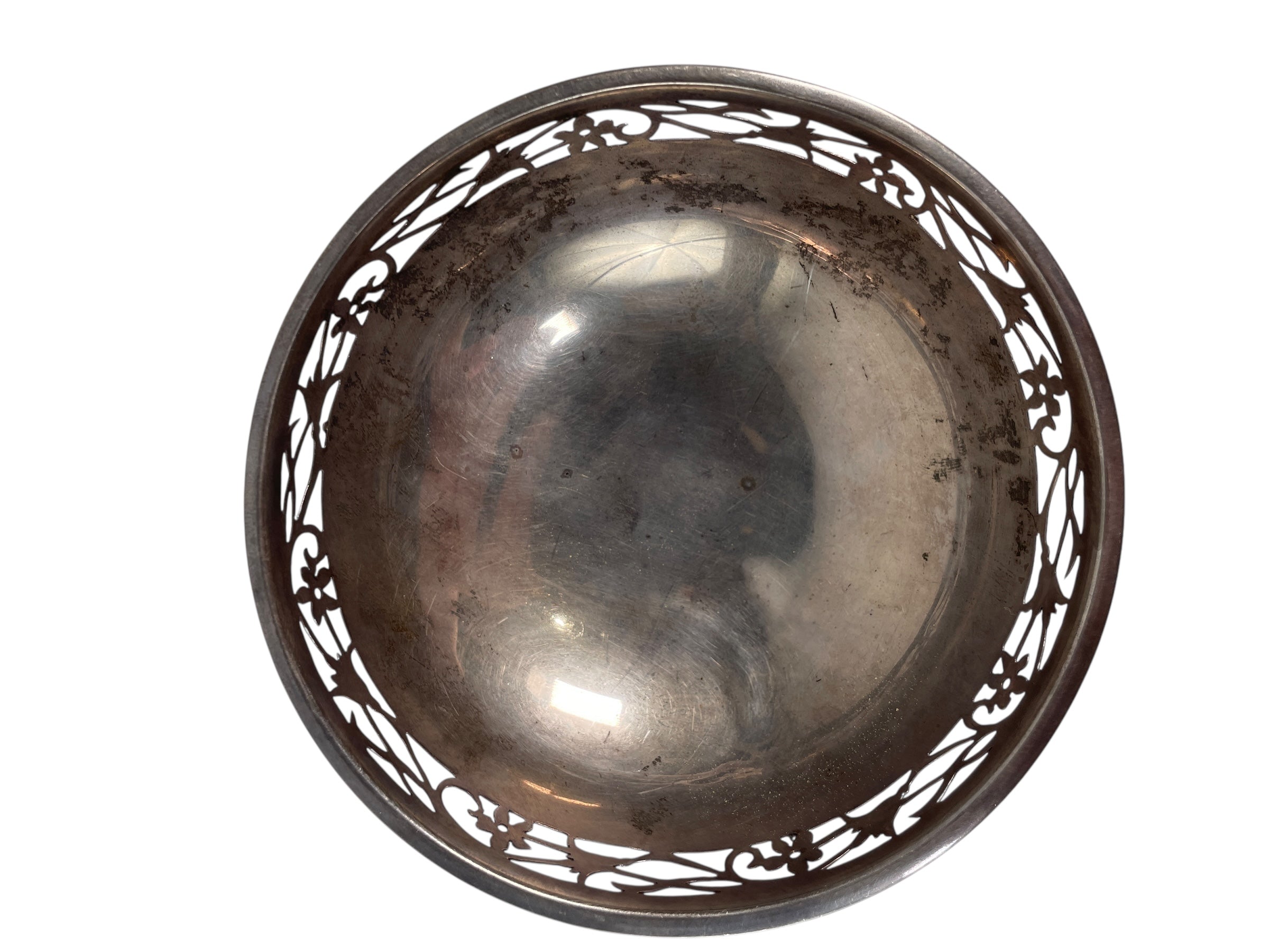 Antique 1914 L&S Sterling Silver Bowl – Flower Design, Pierced Buttress Feet, Birmingham Hallmarks