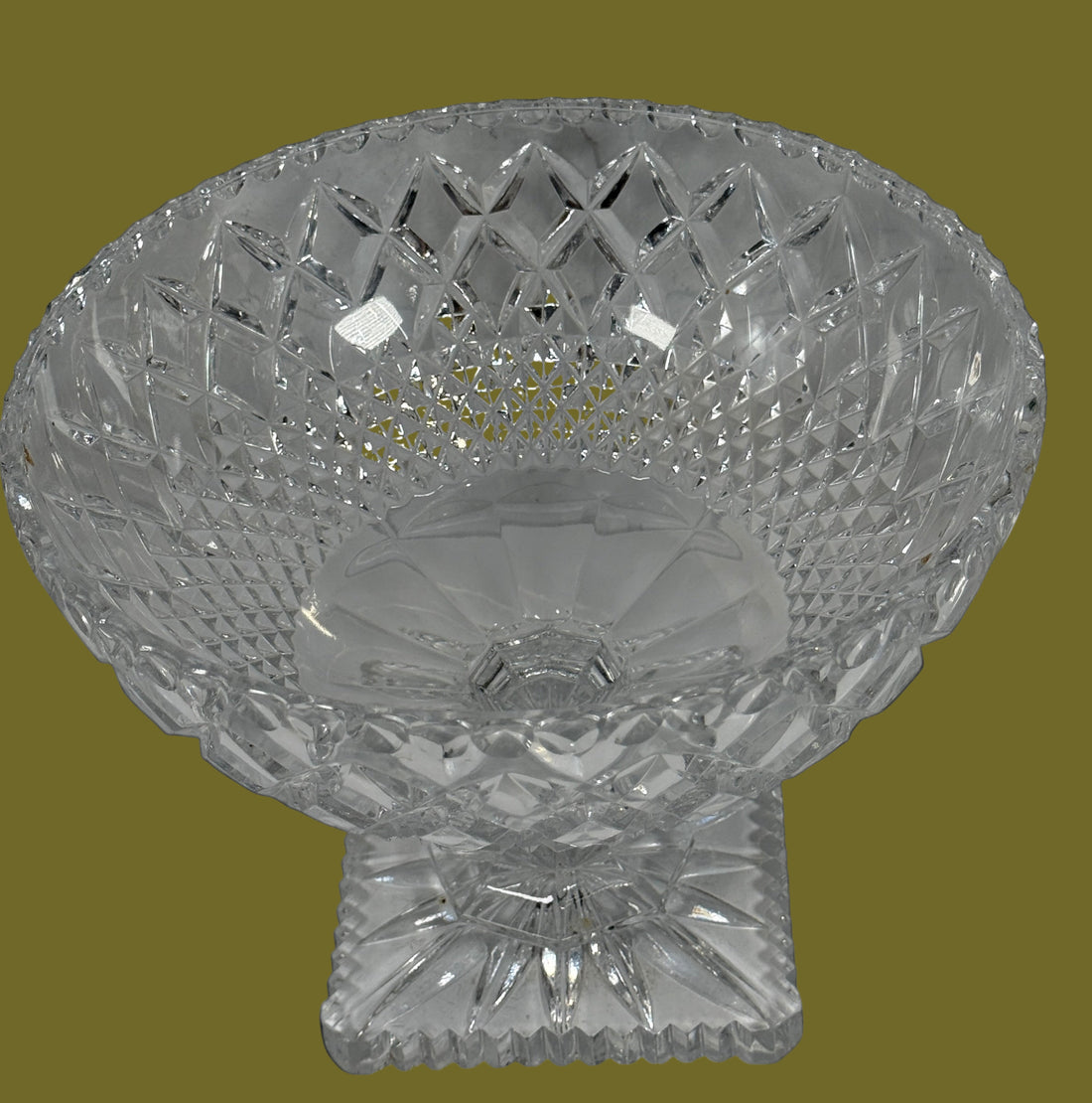 Rare Vintage Bohemian 7.5” Cut Crystal Footed Compote Bowl – Intricate Design, Heavy Glass