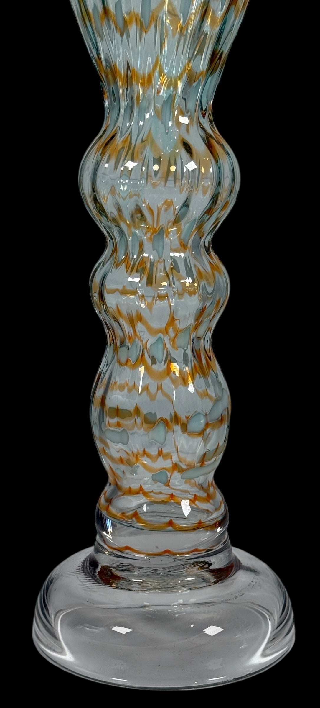 Large 15.5” Murano-Style Art Glass Vase – Gold & Enamel Optic Ribbed – Handblown Studio Glass