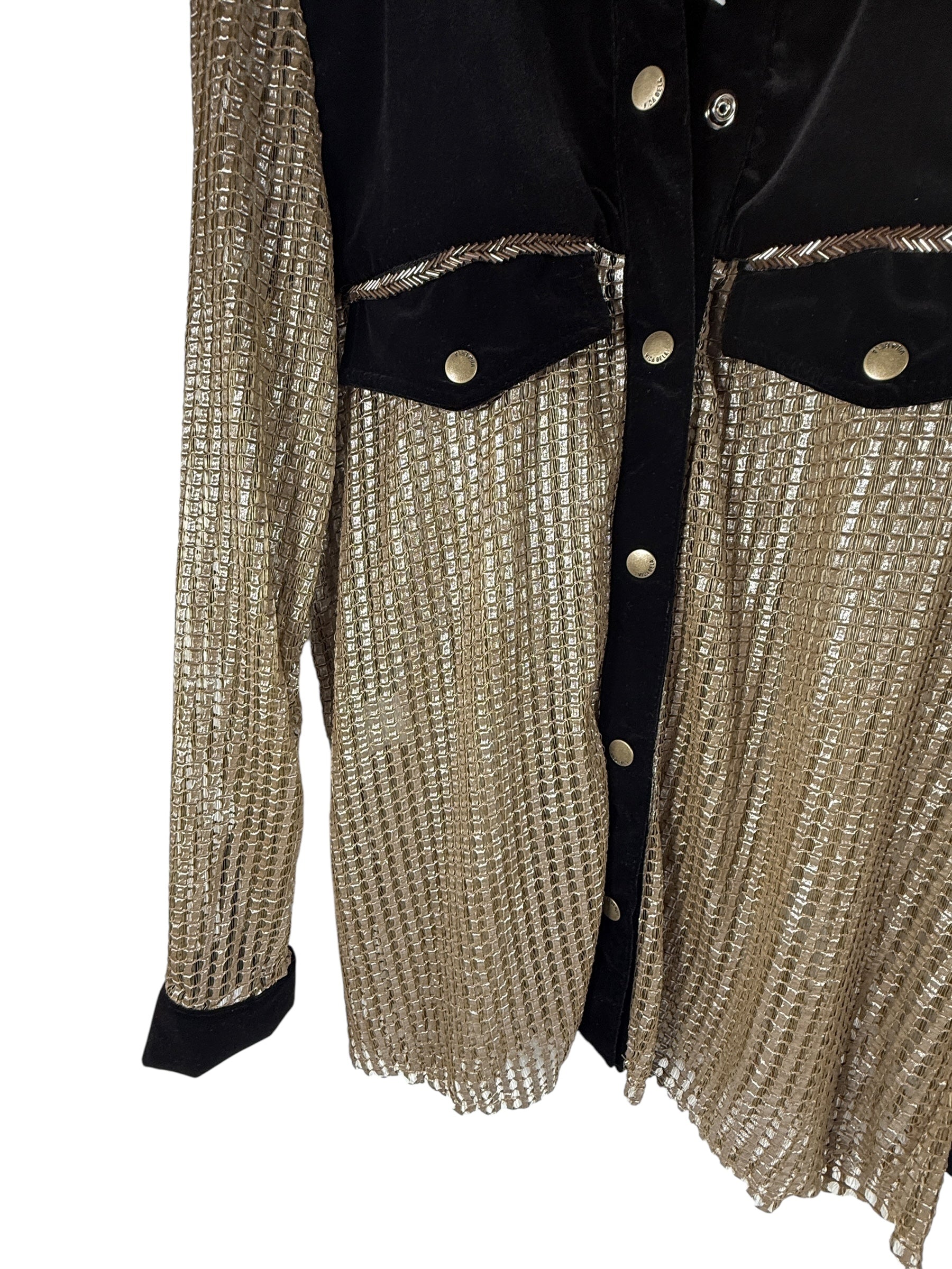 Vida Bela Mesh Velvet “Dolly Shirt” – Gold Western Style, Rare