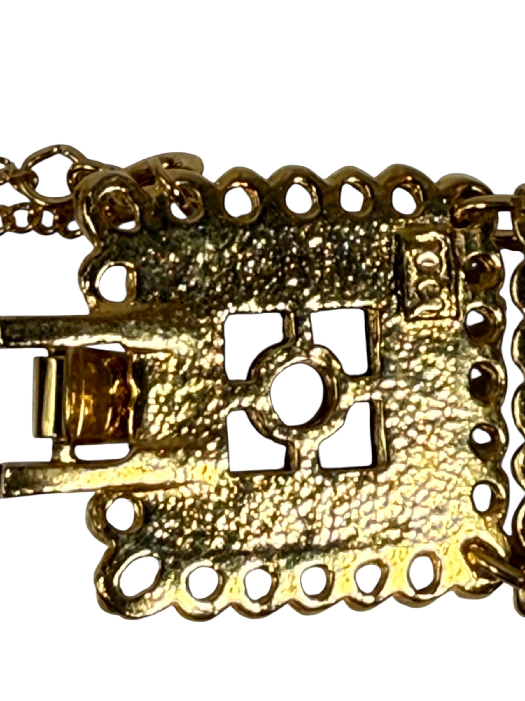 Vintage Gold-Tone Bracelet – Shell Inlay, Ornate Panels, 1960s