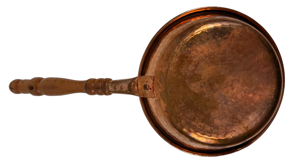 Vintage French Hammered Copper Pan – 4” with Wooden Handle