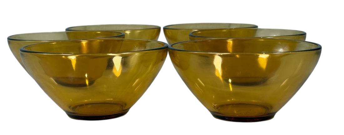 Vintage Vereco France Amber Glass Salad/Dessert Set – 1 Large + 6 Small Bowls, MCM
