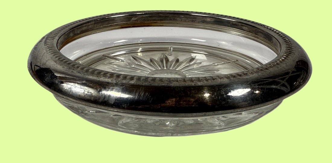 4 Vintage Leonard Old Crystal Glass Drink Coasters Made In Italy Silver Plated