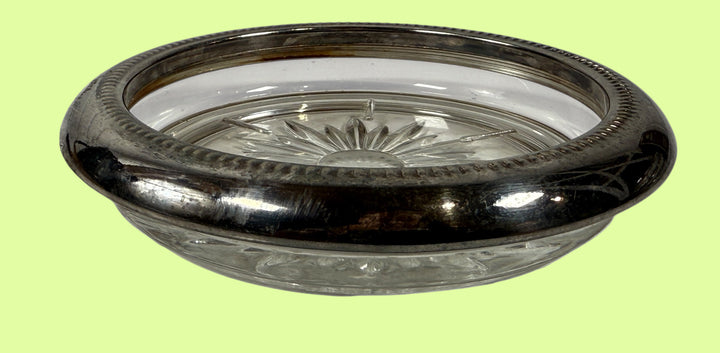 4 Vintage Leonard Old Crystal Glass Drink Coasters Made In Italy Silver Plated
