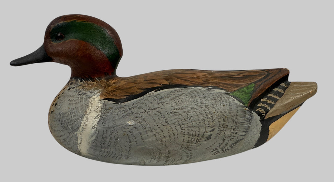 Vintage Georges Vincelli Carved Duck Decoy – Green-Winged Teal, Signed Laval QC