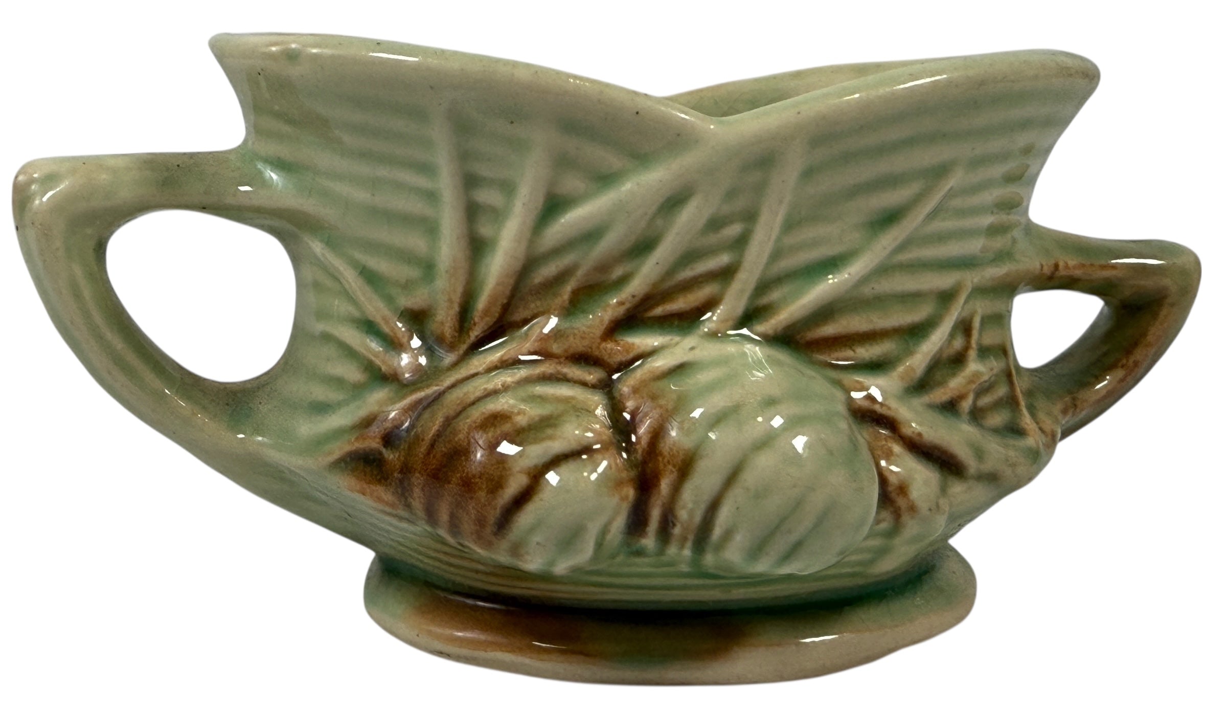 Pot à crème et sucrier McCoy en forme de pomme de pin des années 1940 – Vert-brun