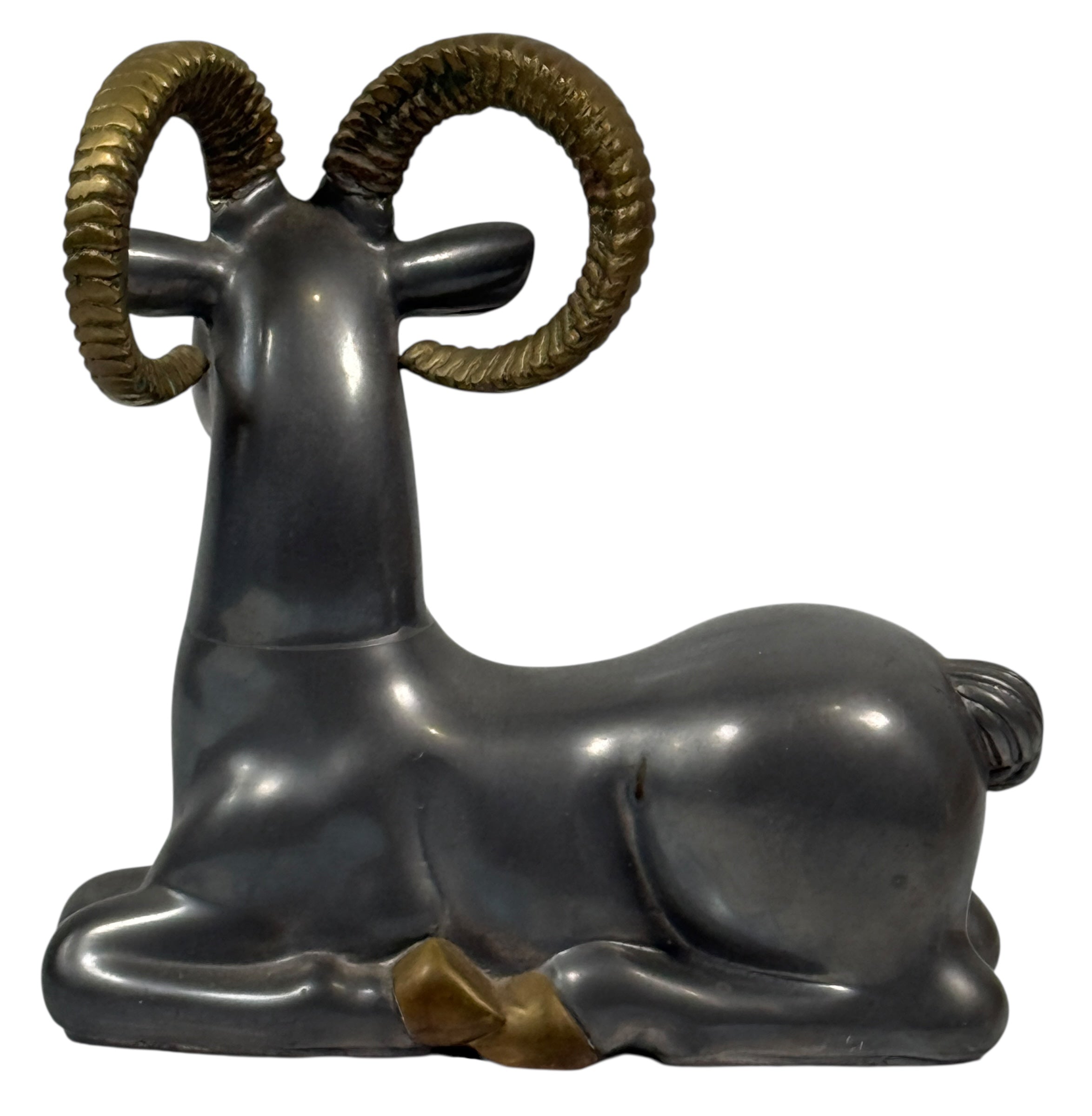 Art Deco Pewter & Brass Ram Bookend – Vintage Hong Kong