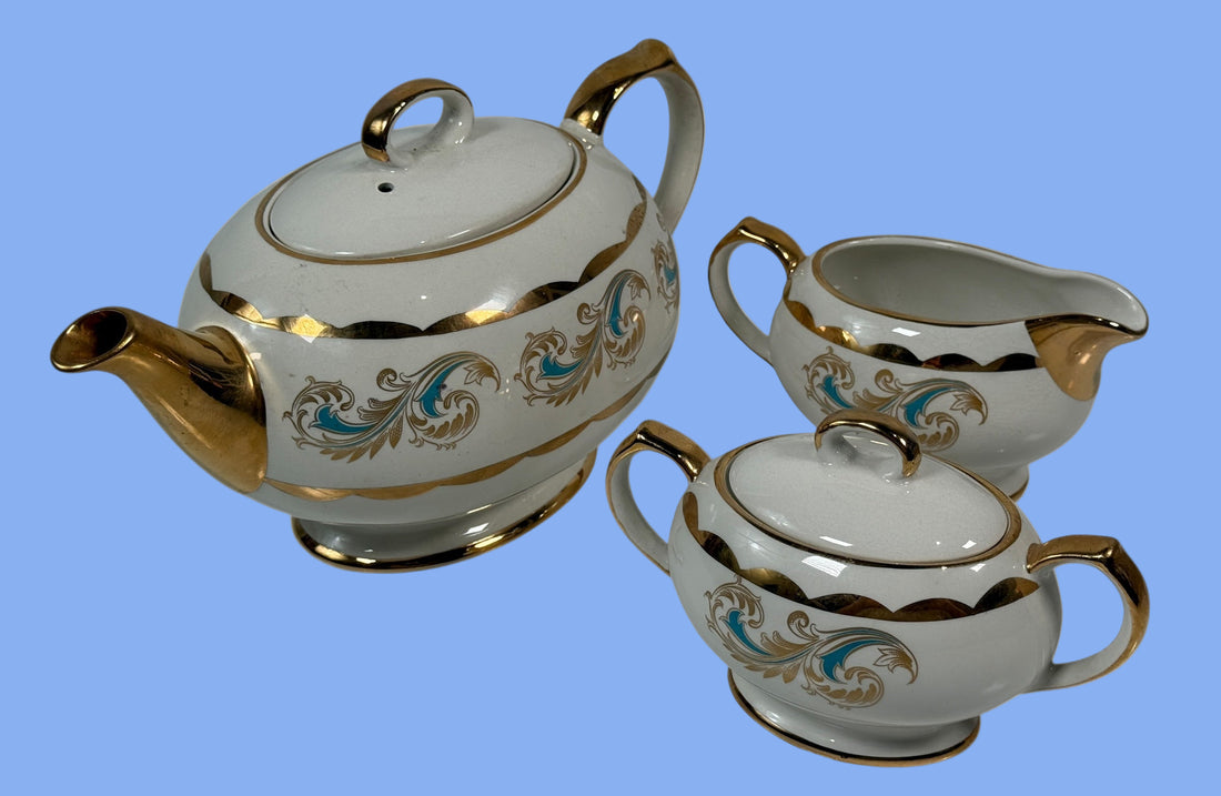 Vintage Gibson & Sons “Countess” 3-Piece Tea Set – Teapot, Sugar & Creamer – England, c.1950s