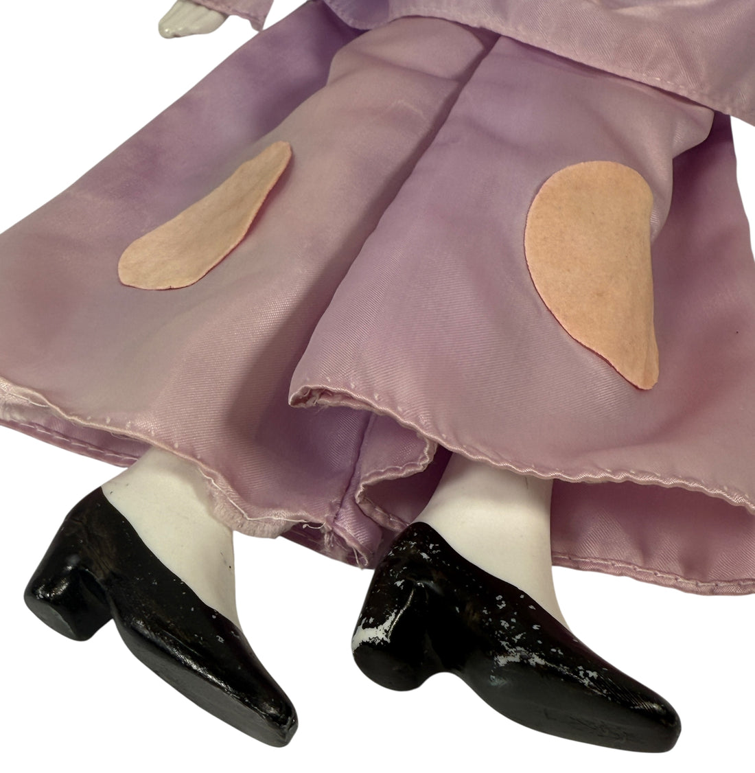 Poupée Clown Pierrot en porcelaine faite main – Costume en satin lavande, signée 1992