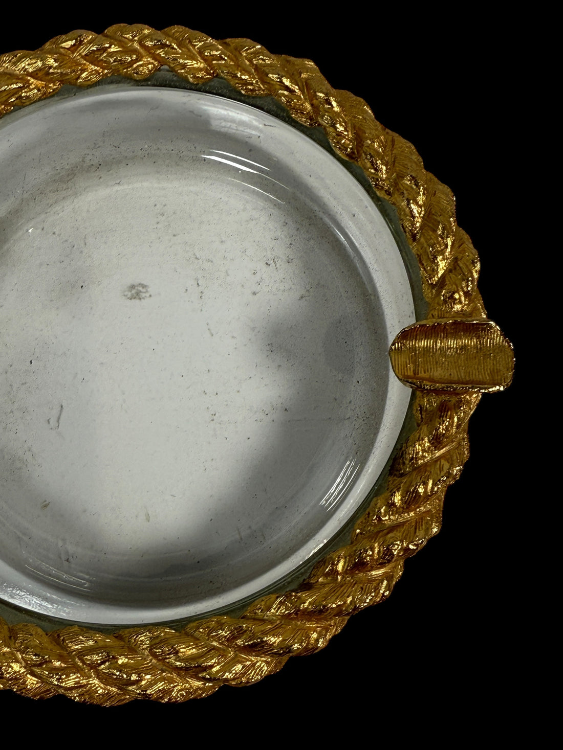 Vintage Nautical Glass & Metal Brass Ashtray Rope Design