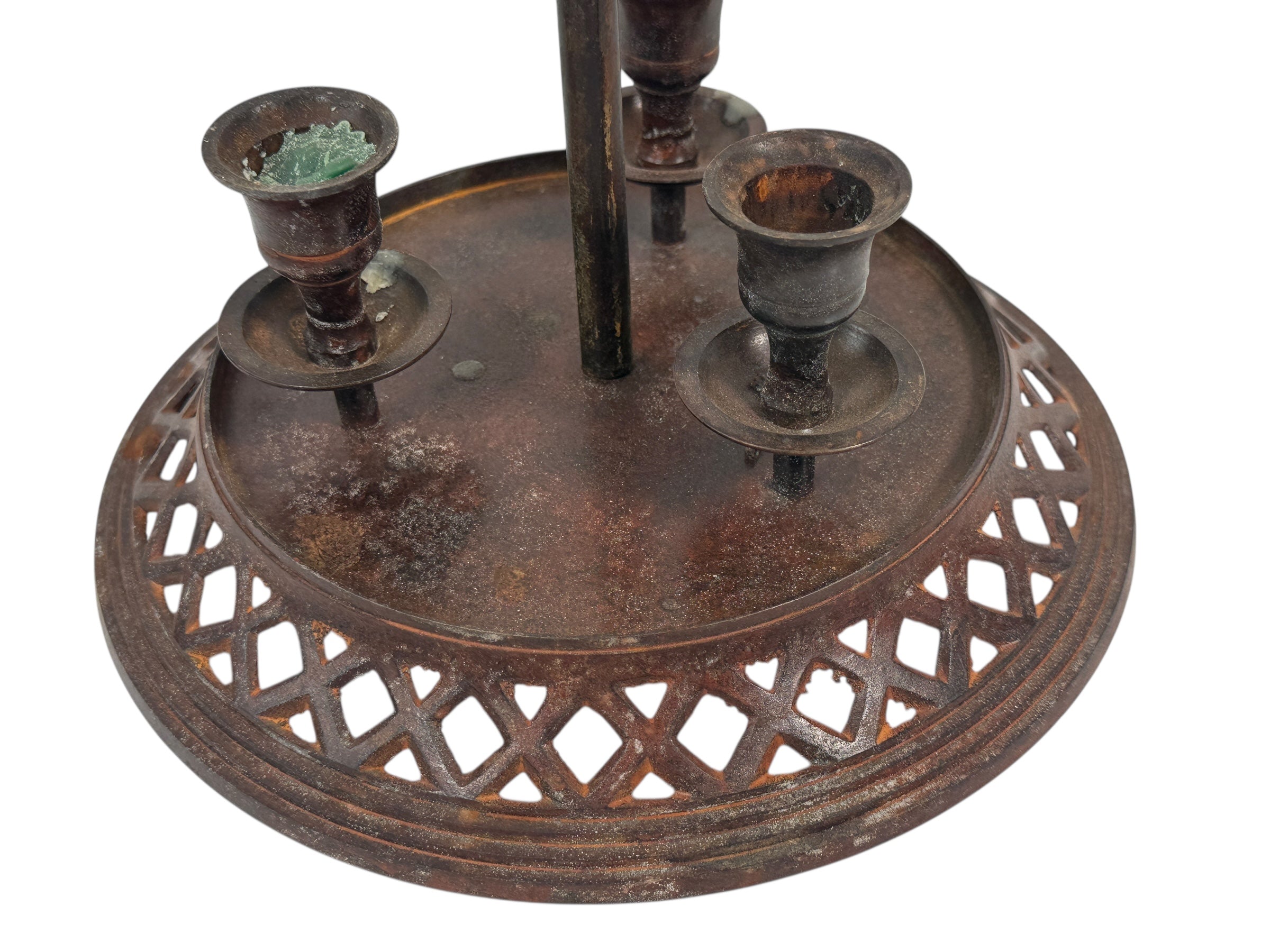 Support à fumeur antique en fonte victorienne avec bougeoirs – Base en treillis, fin du XIXe siècle.