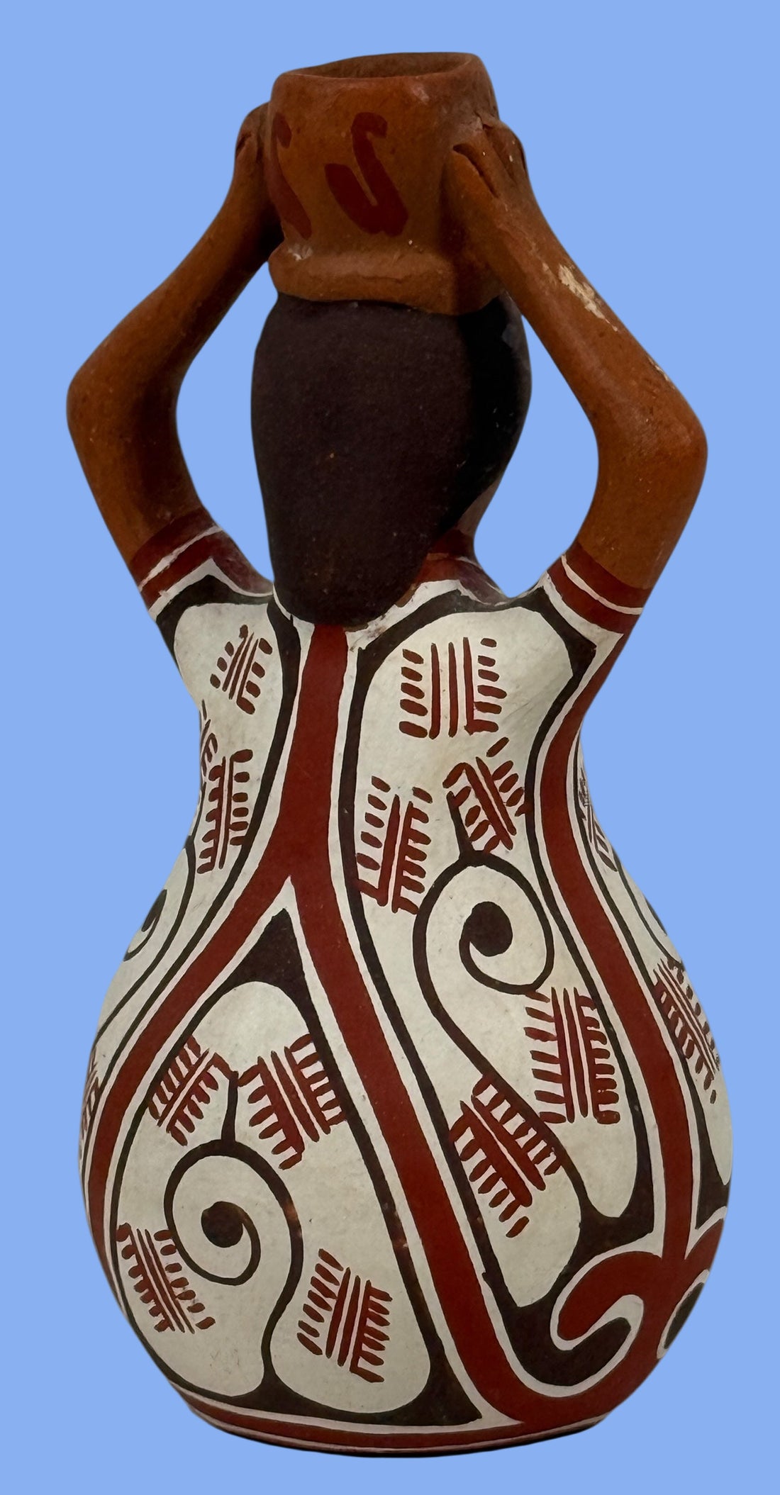 Figurine en poterie folklorique artisanale – Barro Guiboreño Loera Venezuela 1986 – Femme avec pot de 12,7 cm