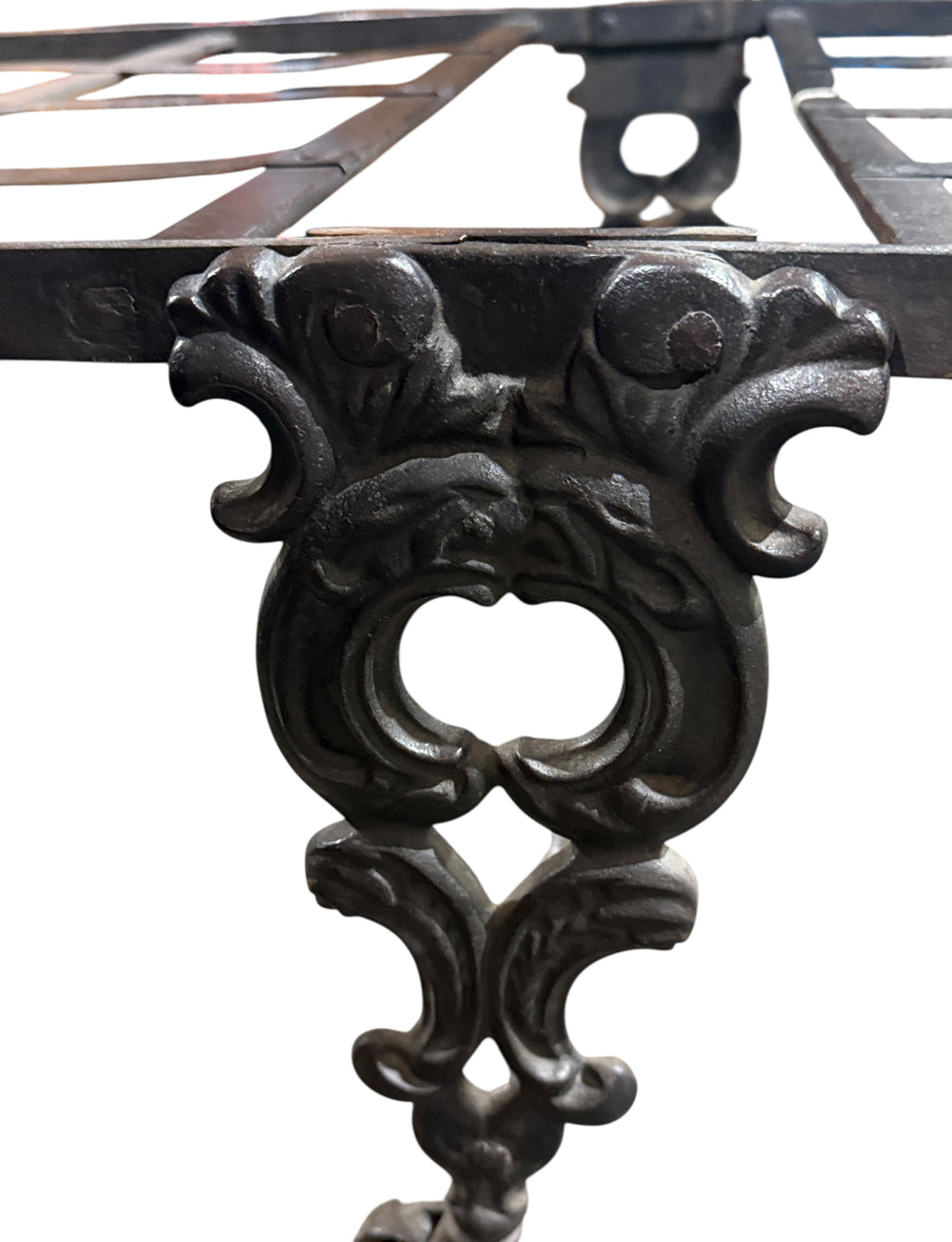 Victorian Folding Wrought Iron Bed – Harp Scrollwork (c.1900)