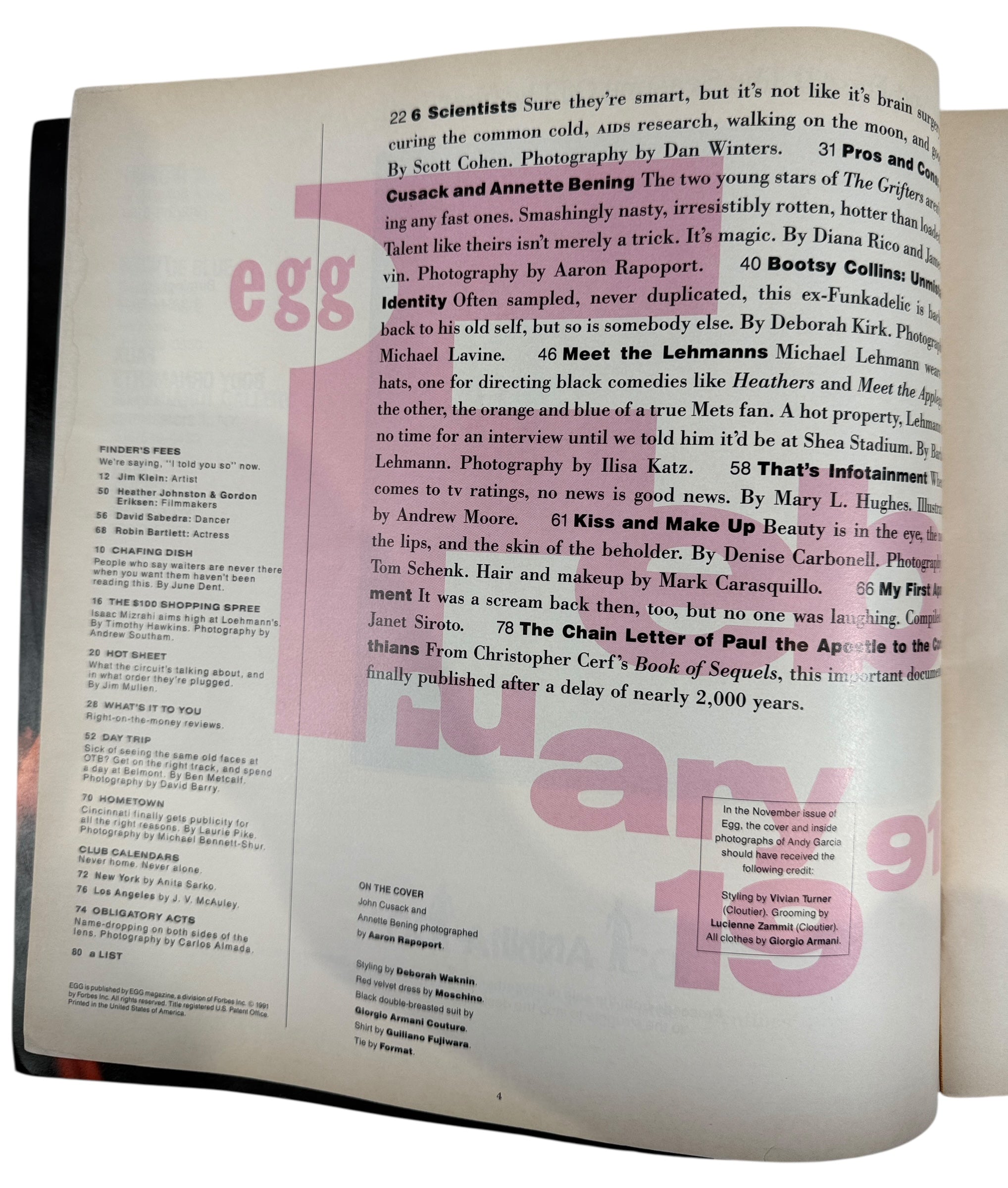 Egg Magazine – February 1991 (Annette Bening & John Cusack Cover)