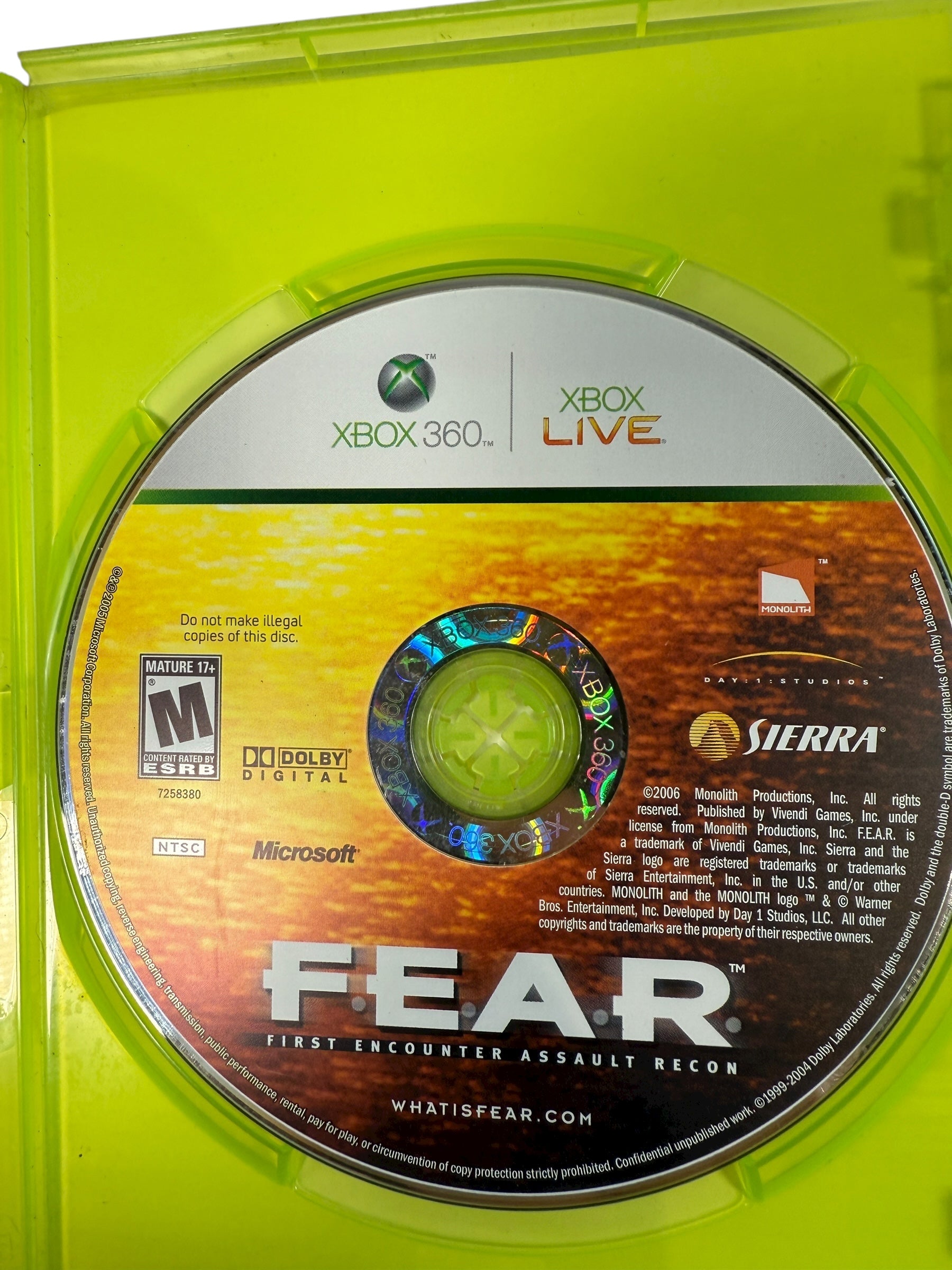 F.E.A.R.: First Encounter Assault Recon (Xbox 360, 2006), NTSC