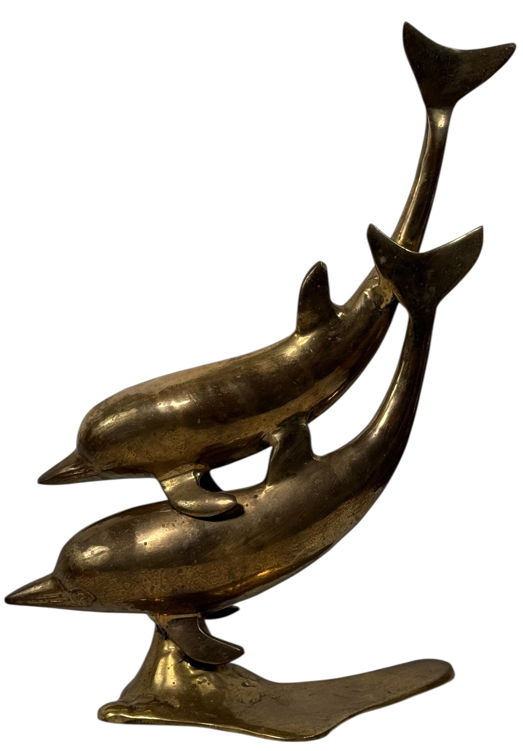 Sculpture de dauphin en laiton vintage, style Hollywood Regency, milieu du XXe siècle, 34 cm (13,5 pouces).