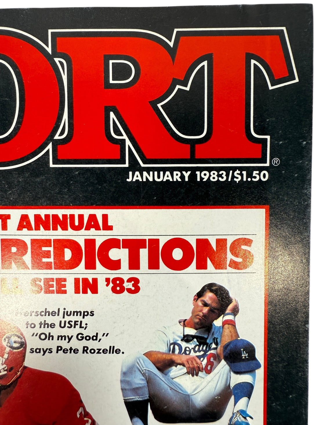 1983 Sport magazine featuring Herschel Walker, Kareem Abdul-Jabbar, Steve Garvey, Chrissie Evert and Sugar Ray Leonard. USFL and boxing era collectible.