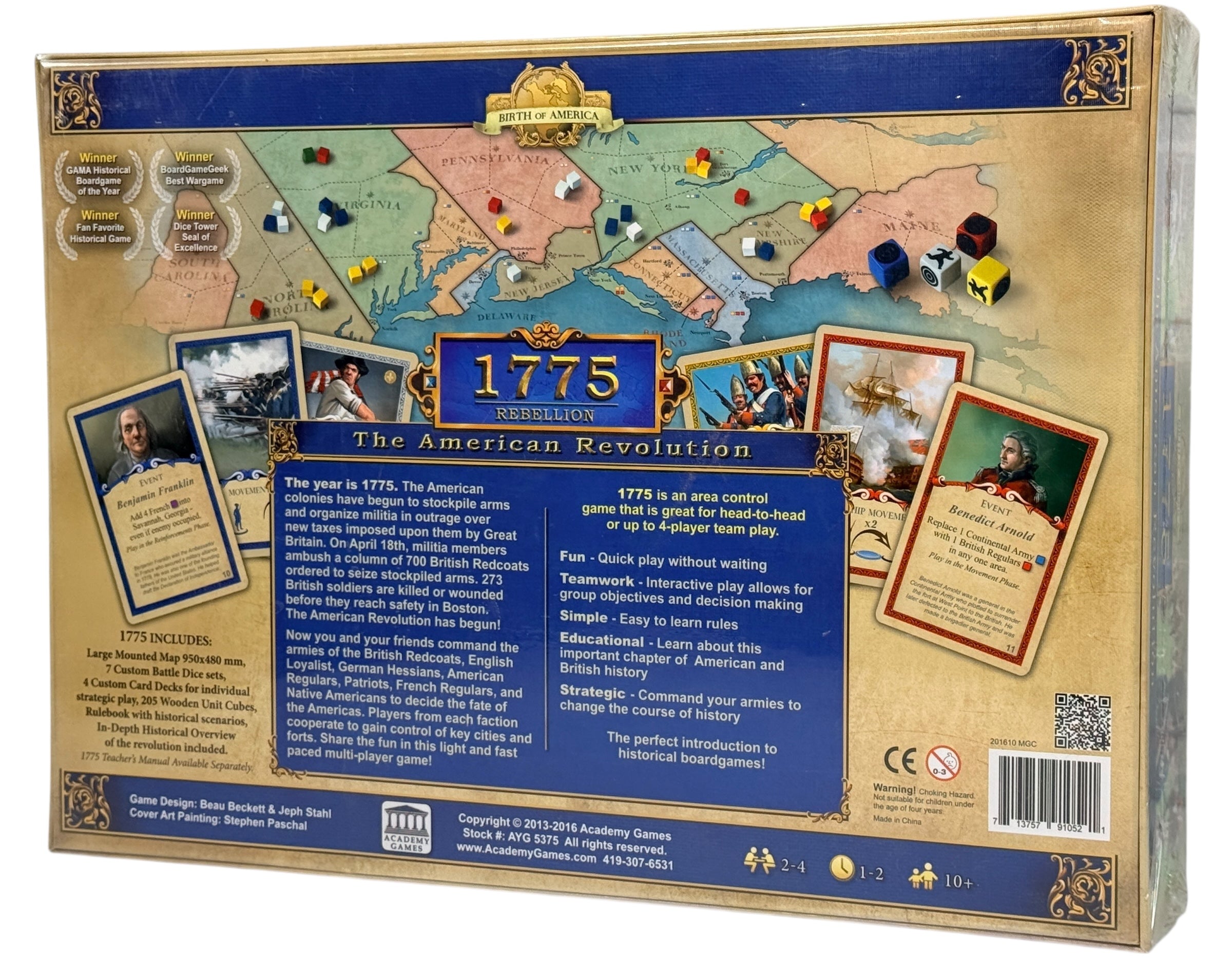Sealed 1775 Rebellion strategy board game. Revolutionary War area control wargame by Academy Games. 2–4 players. Educational and collectible title.