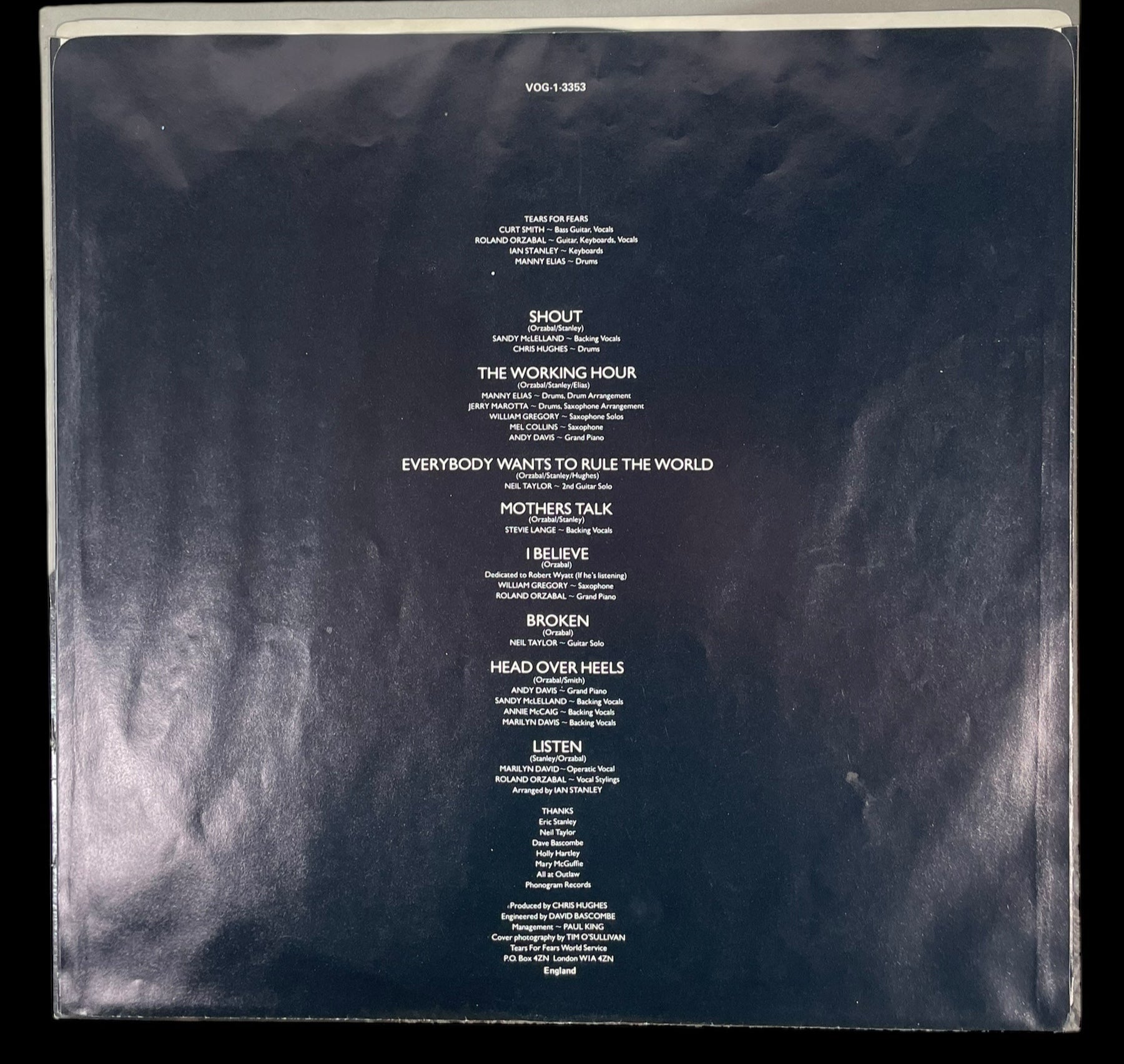 Tears for Fears – Songs from the Big Chair (1985 LP, Canada) Cover