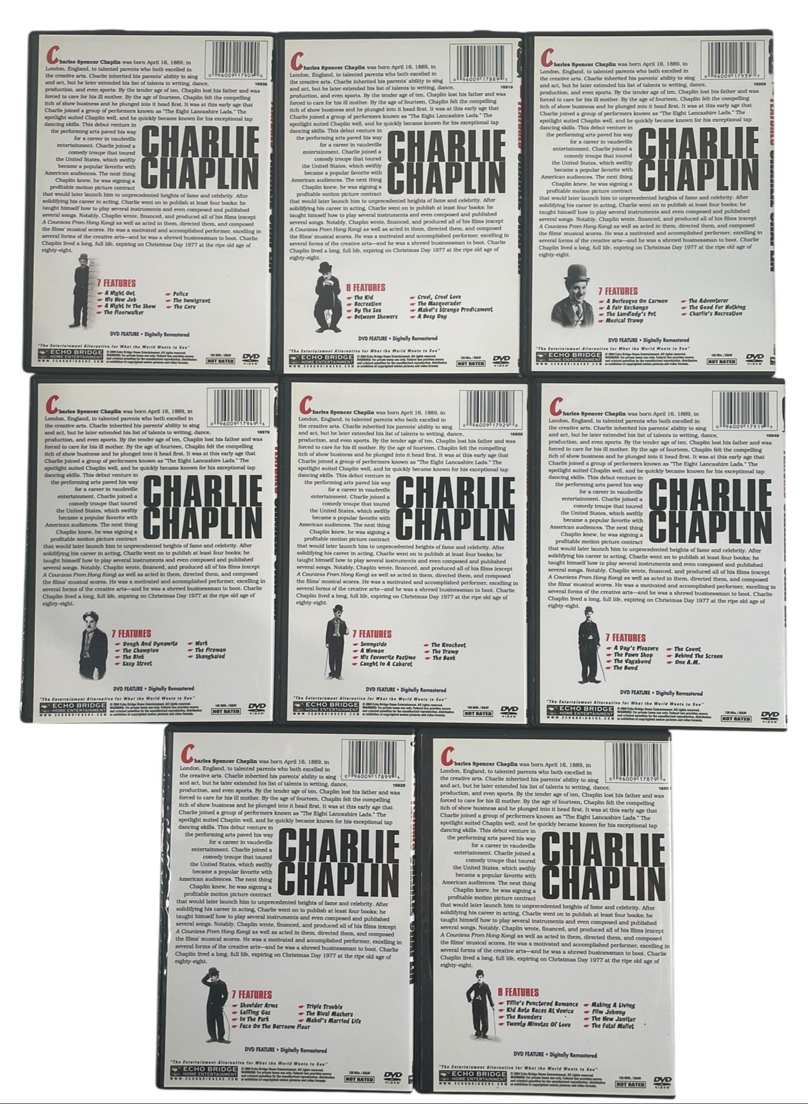 Charlie Chaplin 8-DVD Set – 58 Films in Vintage Format – Éco-Dépôt