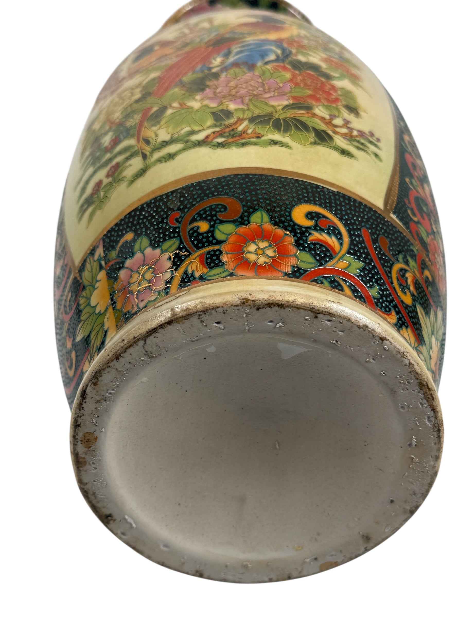 Vintage Japanese Satsuma-Style Floor Vase – Hand-Painted Birds & Florals – 20th Century
