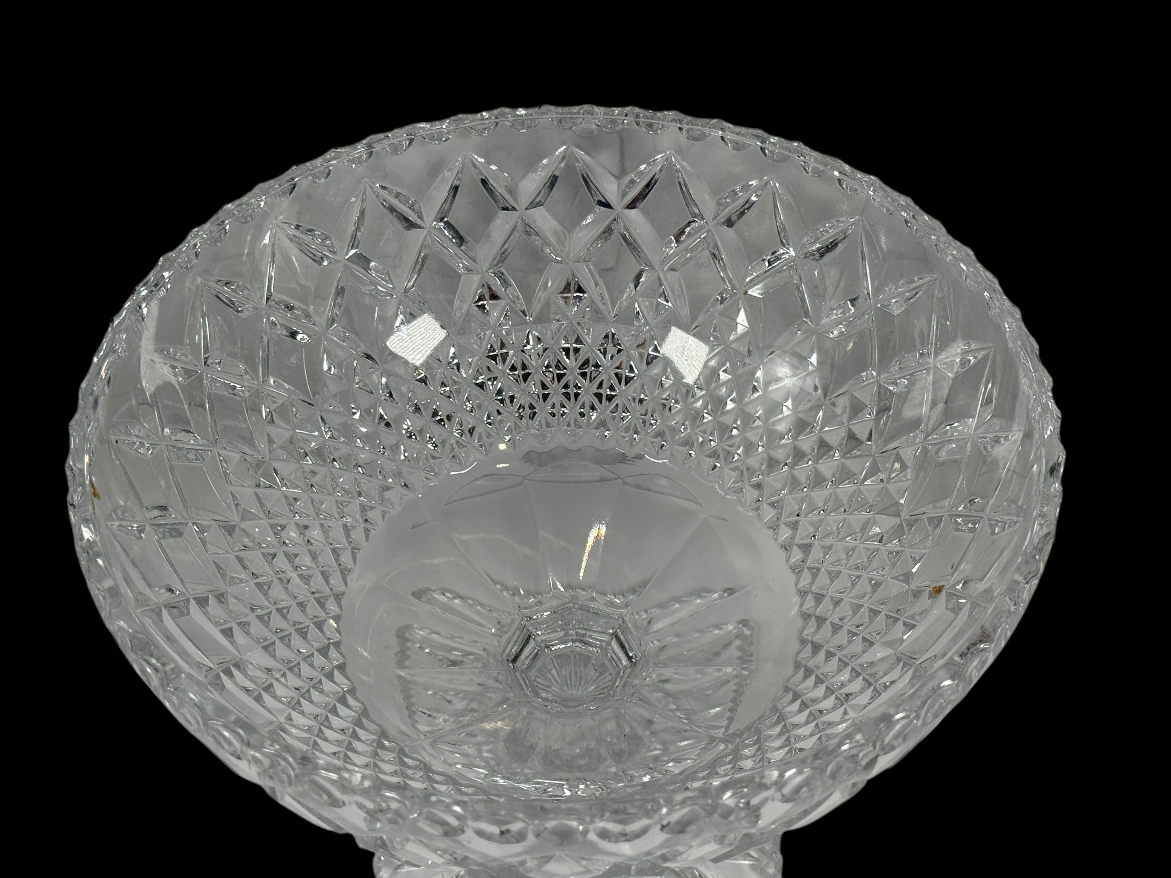 Rare Vintage Bohemian 7.5” Cut Crystal Footed Compote Bowl – Intricate Design, Heavy Glass