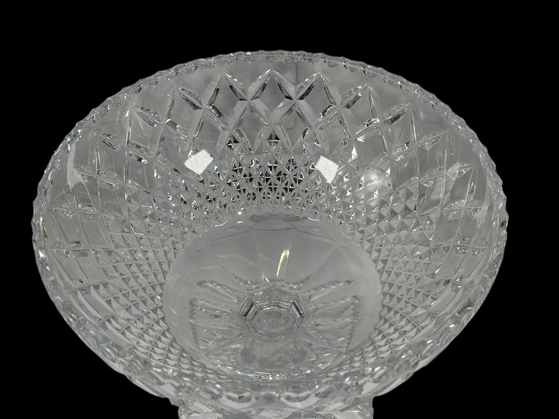 Rare Vintage Bohemian 7.5” Cut Crystal Footed Compote Bowl – Intricate Design, Heavy Glass