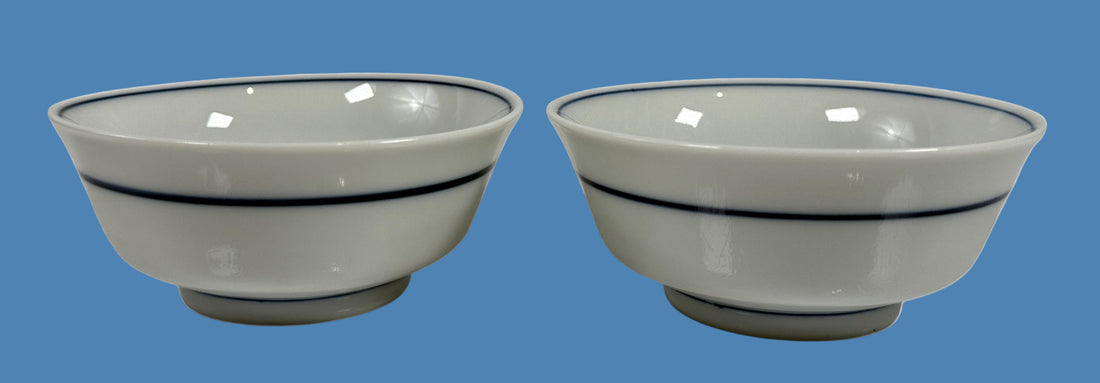 Set of 5 Japanese Blue & White Porcelain Rice Bowls