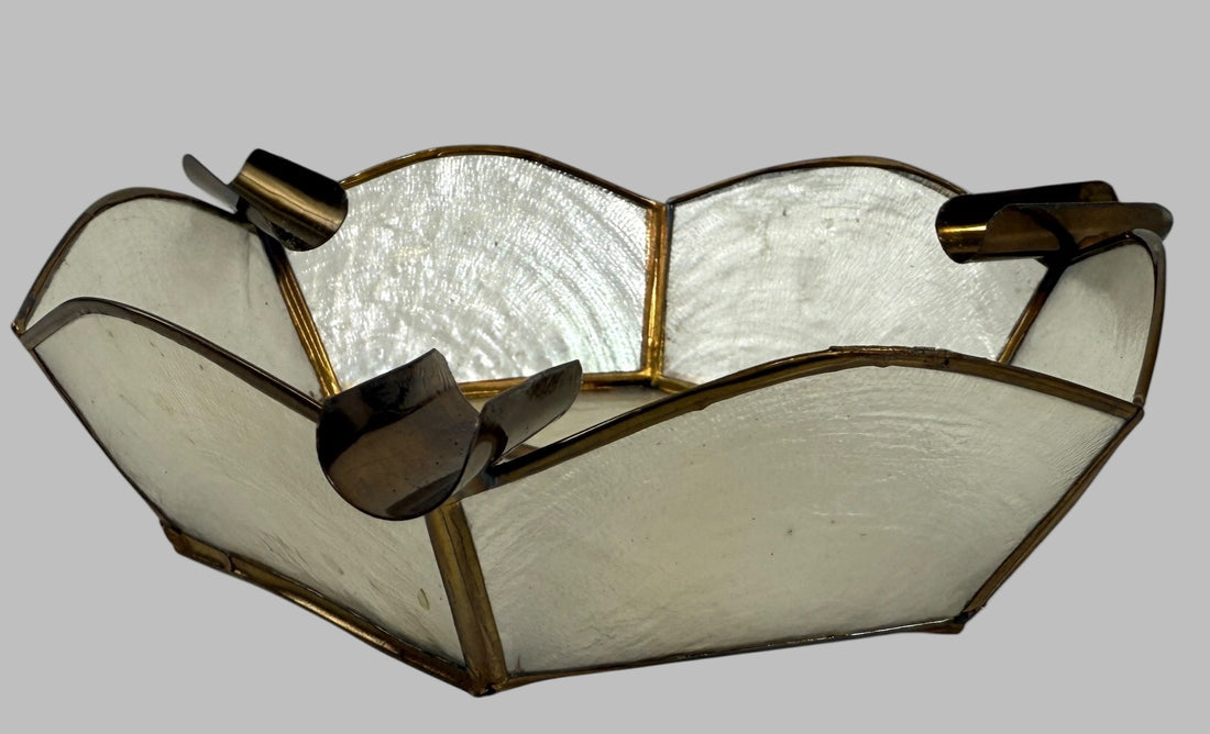 Vintage Capiz Shell & Brass Ashtrays – Set of 3 – Mid-Century Modern