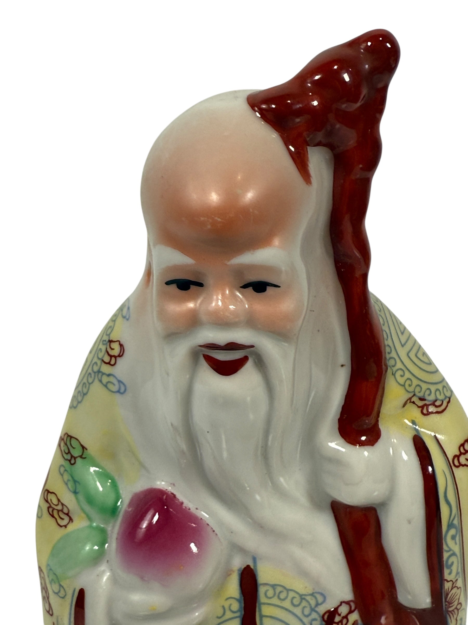 1940’s ANDREA BY SADEK Shou Xing Statue Chinese God of Longevity Peach & Staff