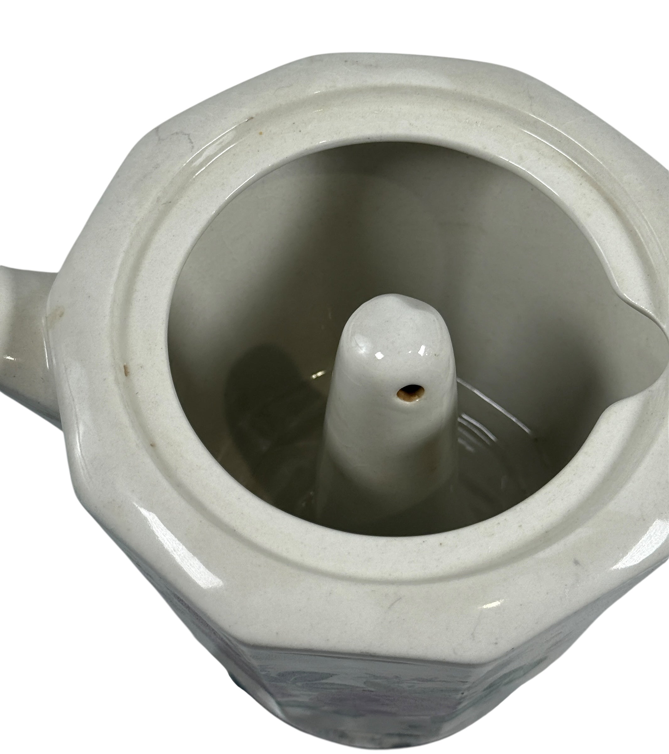 Cafetière italienne vintage avec couvercle en porcelaine et motif rose violette