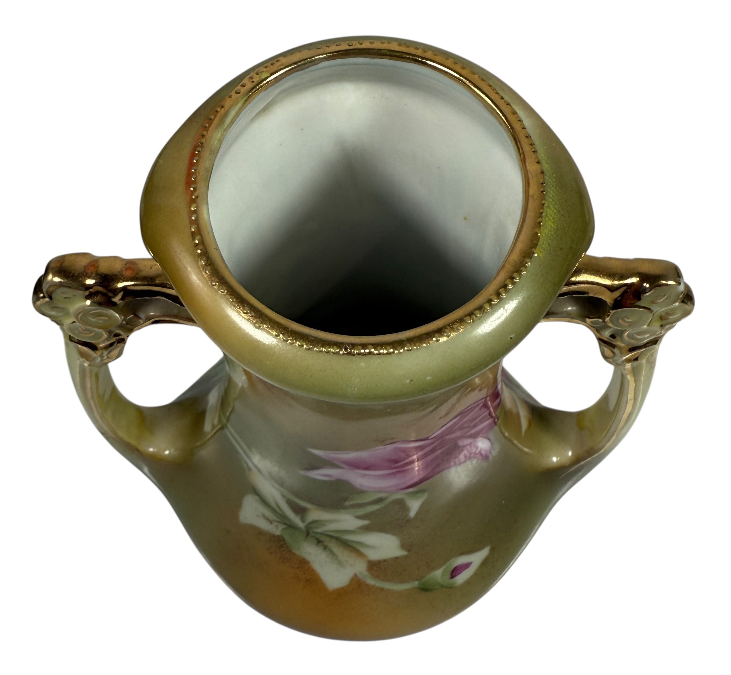 Vase antique japonais peint à la main de 20 cm, motif feuille d'érable, roses dorées