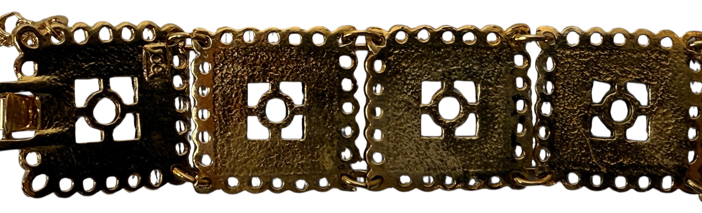 Vintage Gold-Tone Bracelet – Shell Inlay, Ornate Panels, 1960s