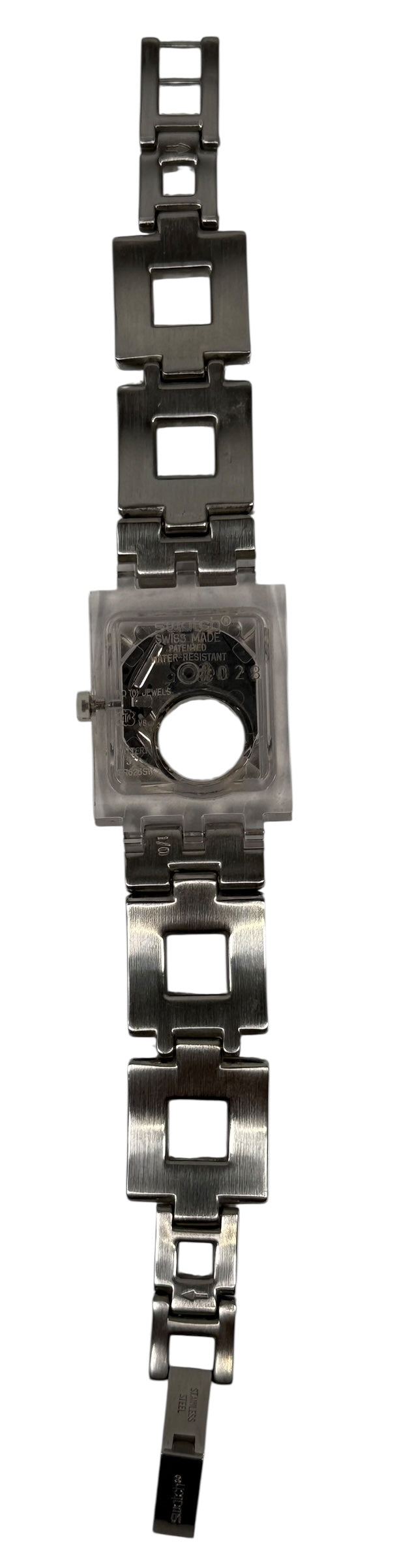 Montre-bracelet carrée vintage Swatch en émail – Bleu et violet