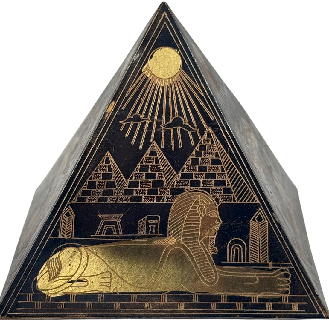 Set of 3 Etched Egyptian Pyramids Ornament Metal Desk decor Vintage