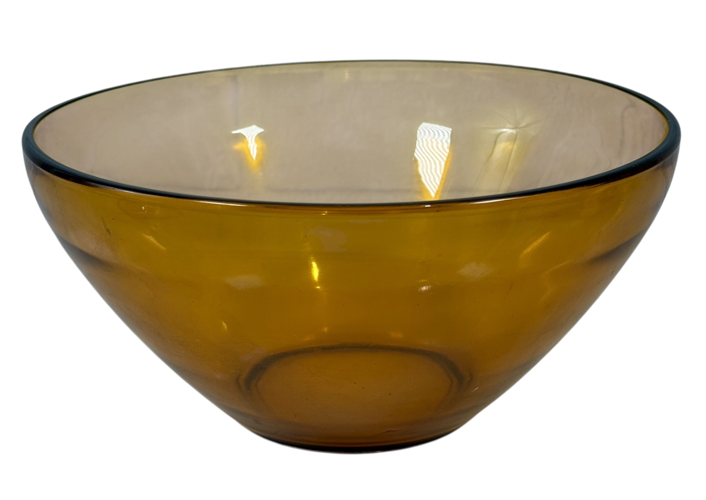 Vintage Vereco France Amber Glass Salad/Dessert Set – 1 Large + 6 Small Bowls, MCM