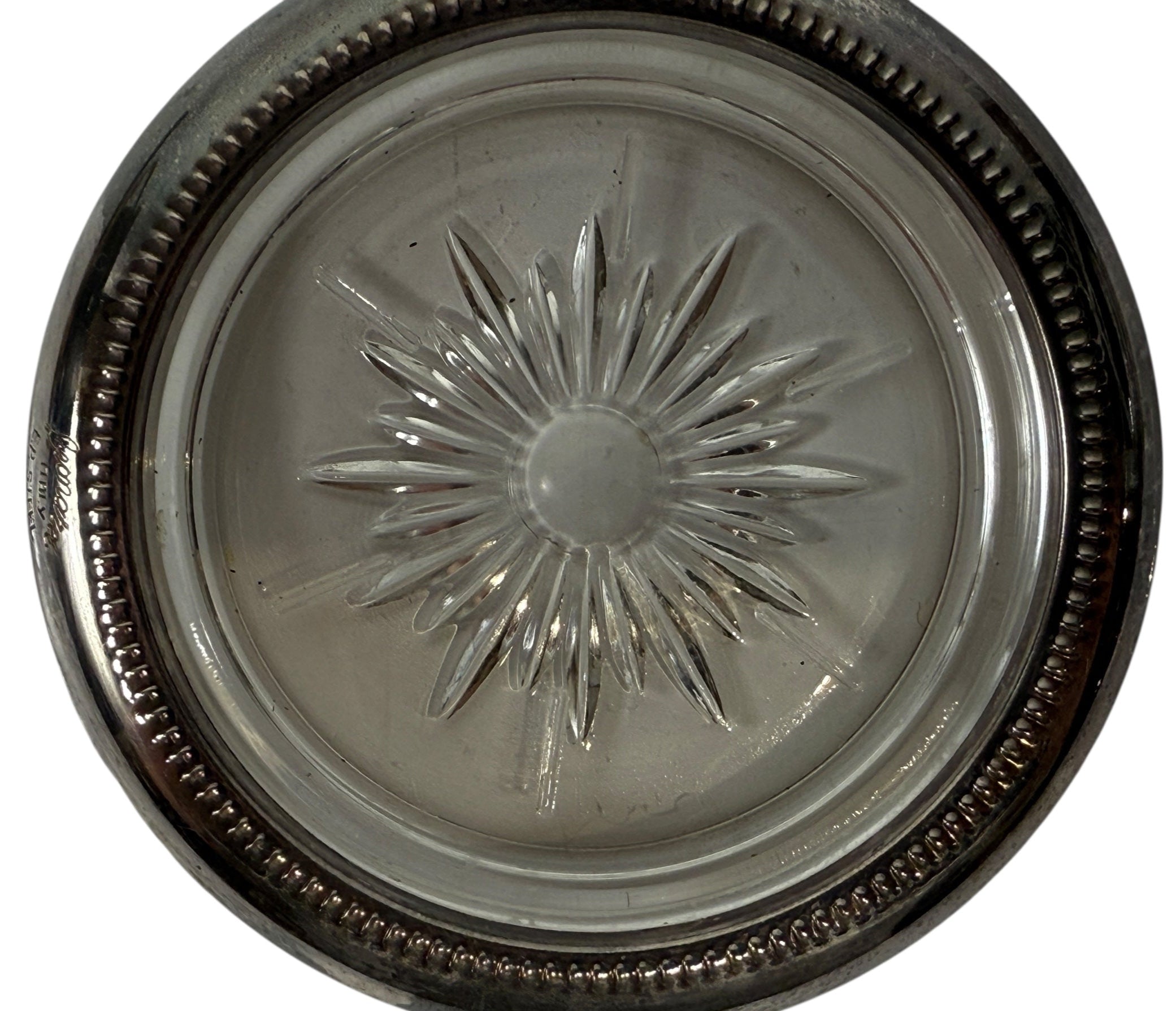 4 Vintage Leonard Old Crystal Glass Drink Coasters Made In Italy Silver Plated