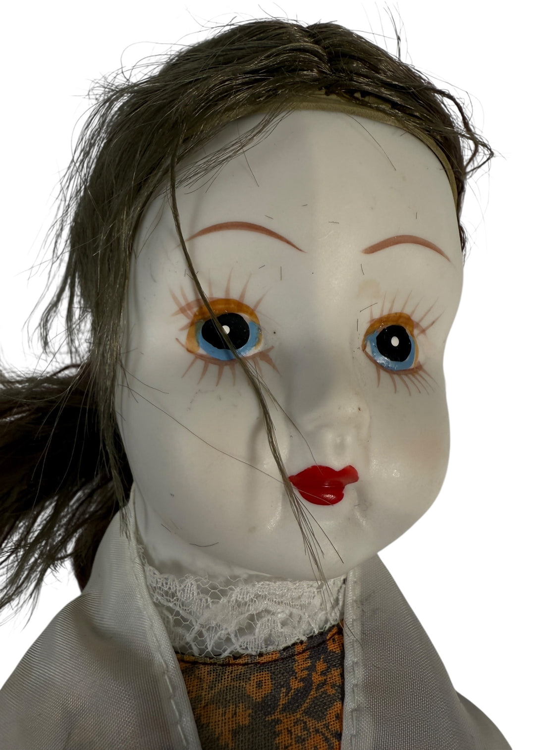 Vintage 1940s Porcelain Doll – Calico Dress & Apron