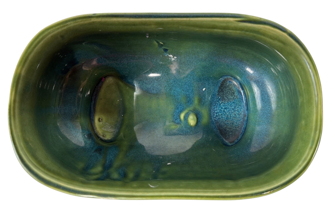 Vintage Green Ceramic Planter – Fleur-de-Lis Motif