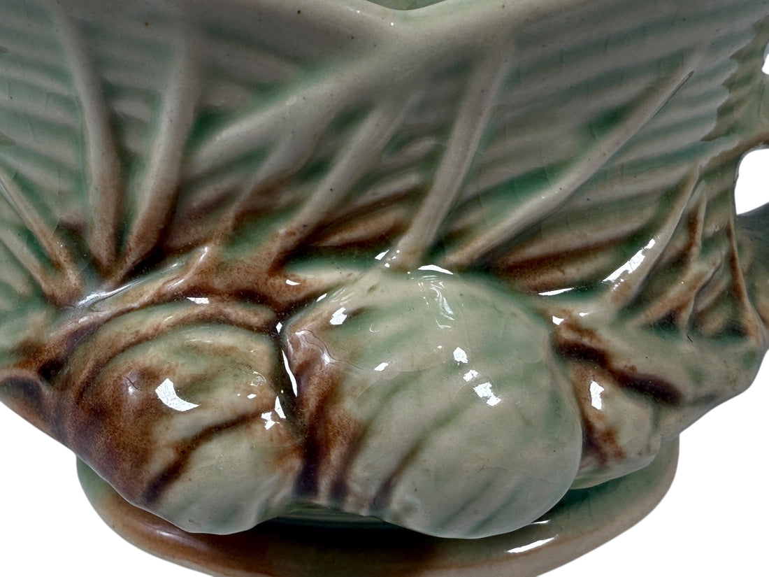 Pot à crème et sucrier McCoy en forme de pomme de pin des années 1940 – Vert-brun