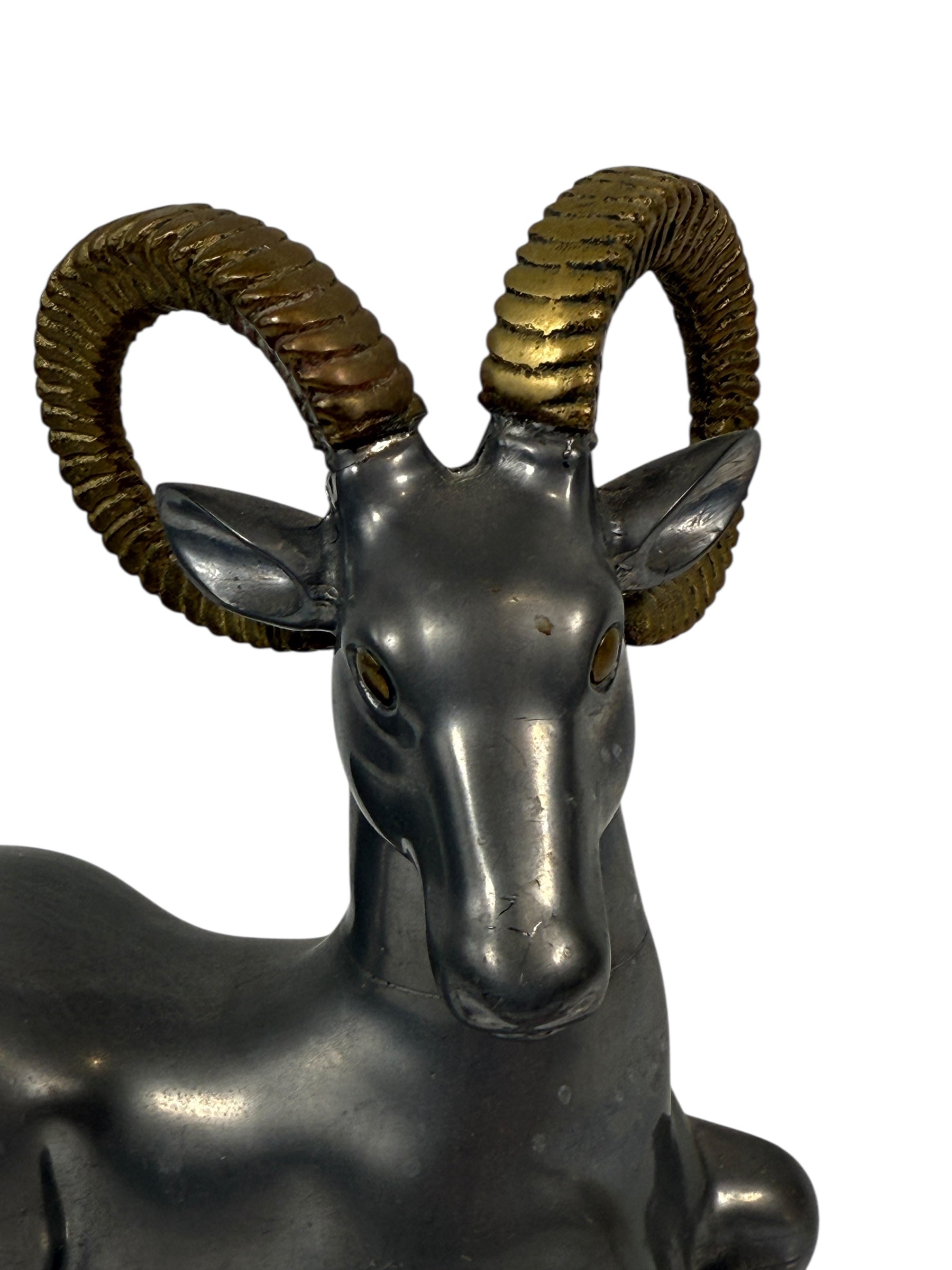 Art Deco Pewter & Brass Ram Bookend – Vintage Hong Kong