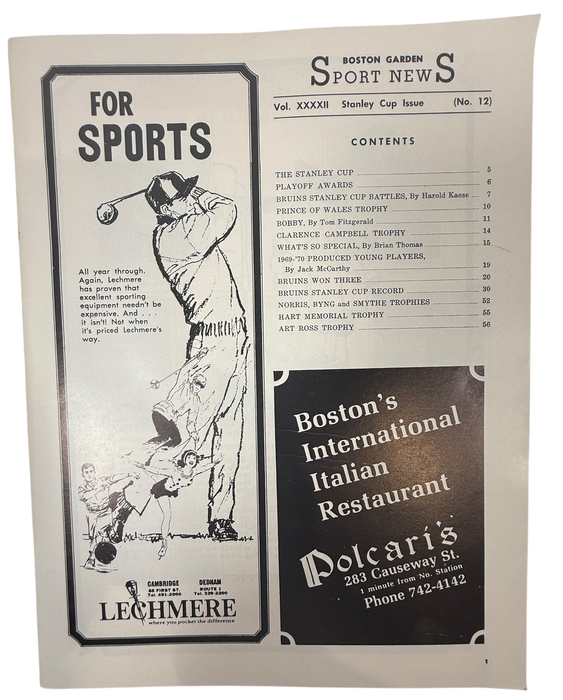 1970 Boston Bruins Stanley Cup Finals Program – Bobby Orr Era