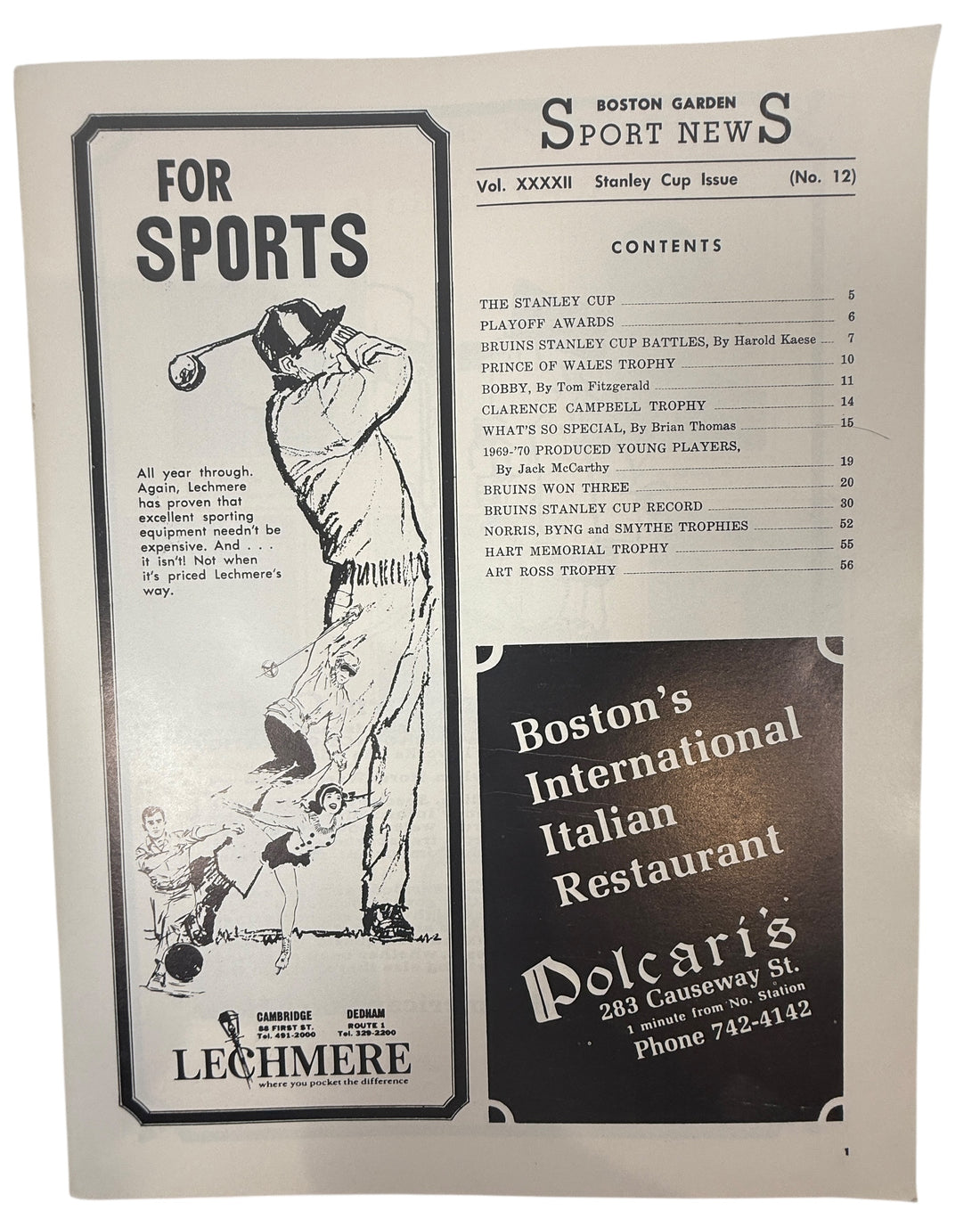 1970 Boston Bruins Stanley Cup Finals Program – Bobby Orr Era