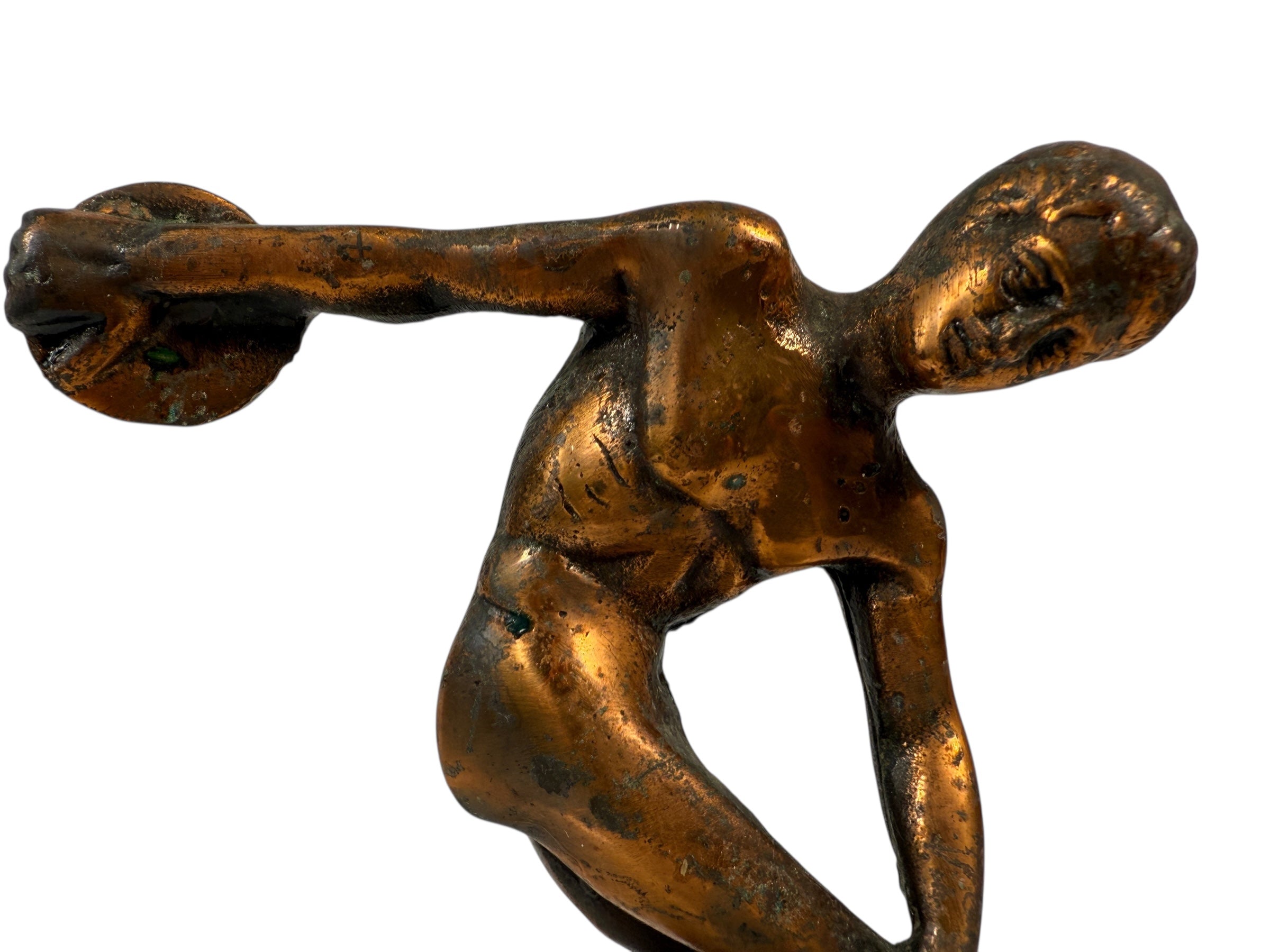 Statue de lanceur de disque grec vintage – Finition bronze sur marbre – (années 1950-1970)